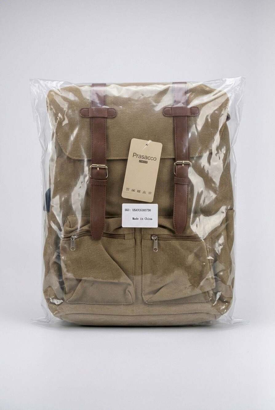 Prasacco Vintage Khaki Canvas Laptop Backpack w/External USB port for charging